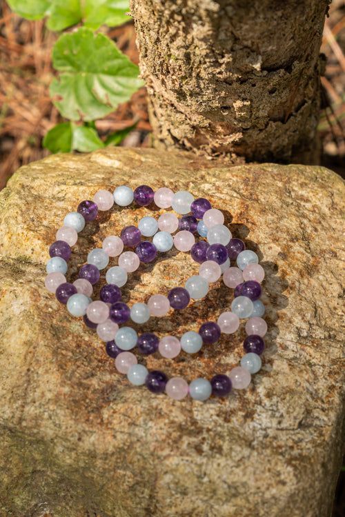 Aquamarine + Rose Quartz + Amethyst - Pulsera - foto 030